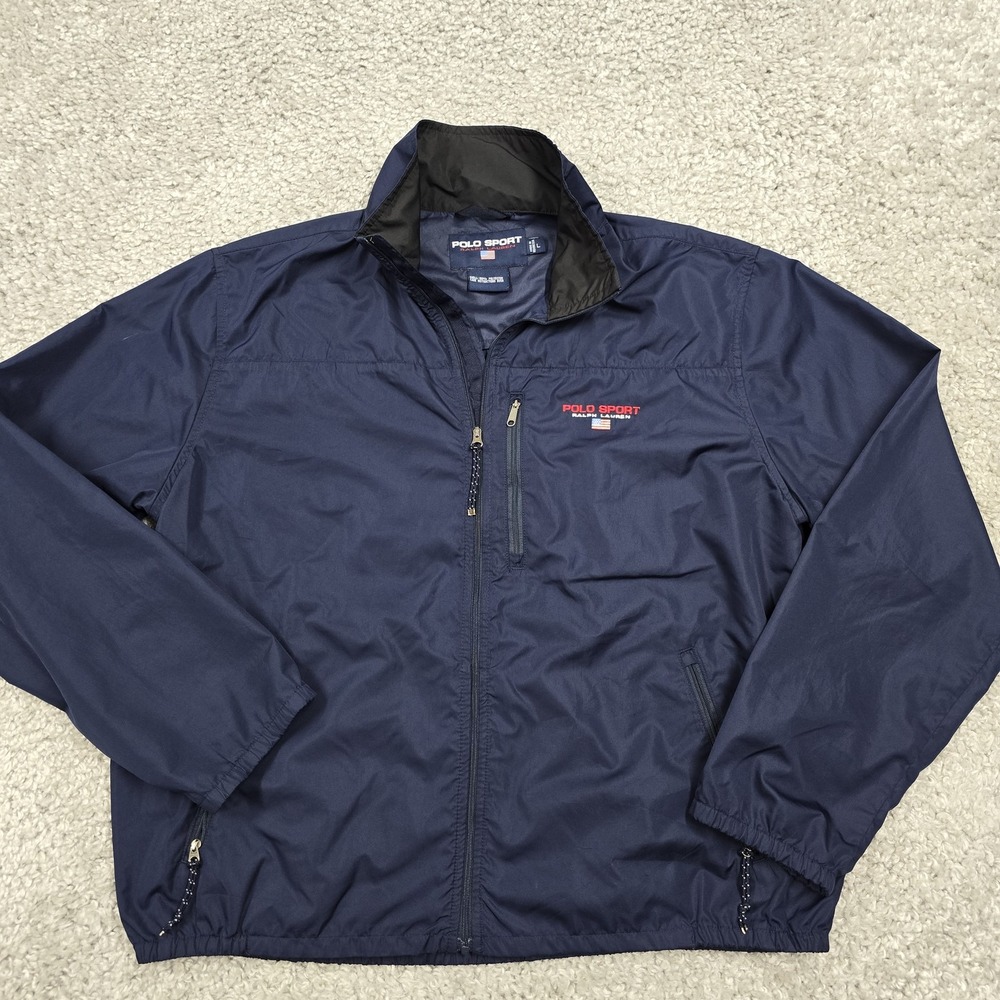 Polo Sport Ralph Lauren Mens Windbreaker Jacket Navy Size L Full Zip 90s
